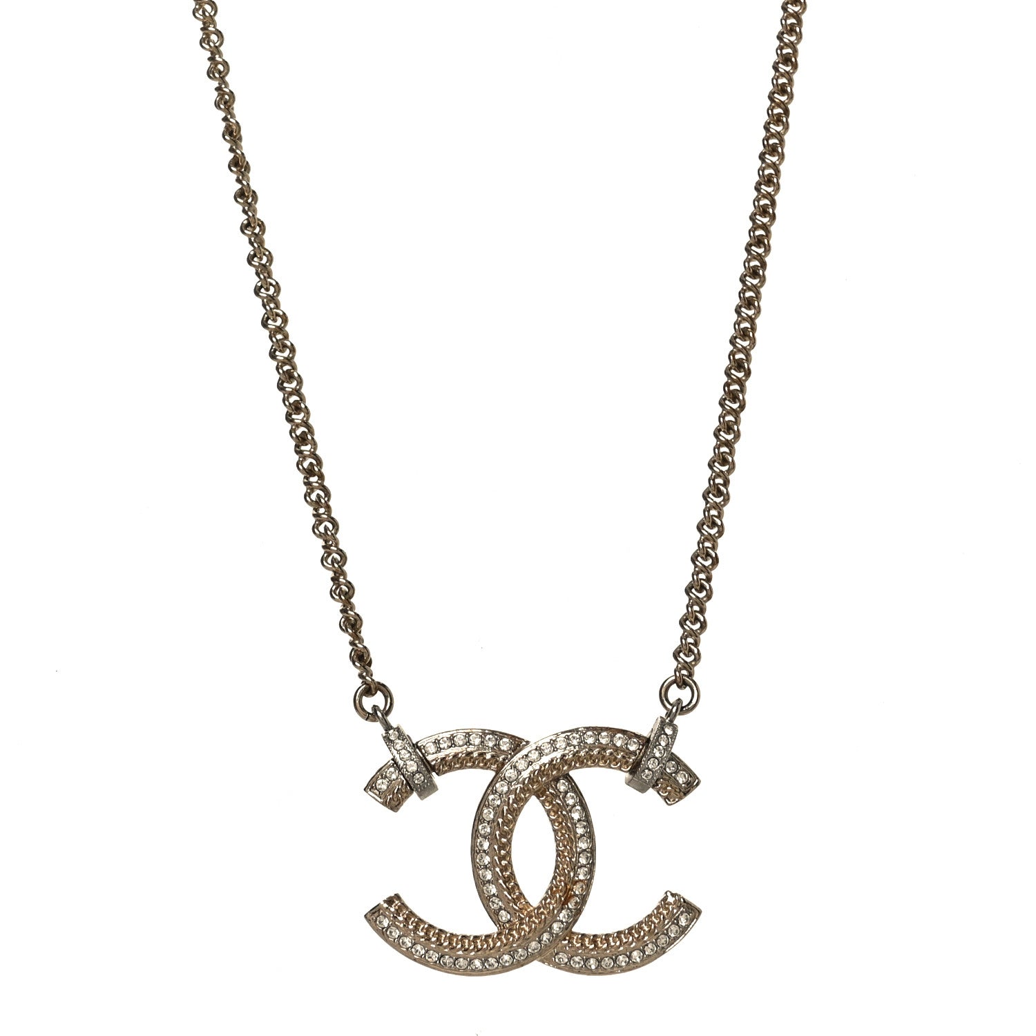 Chanel Crystal CC Pendant Necklace Gold 1 of 4