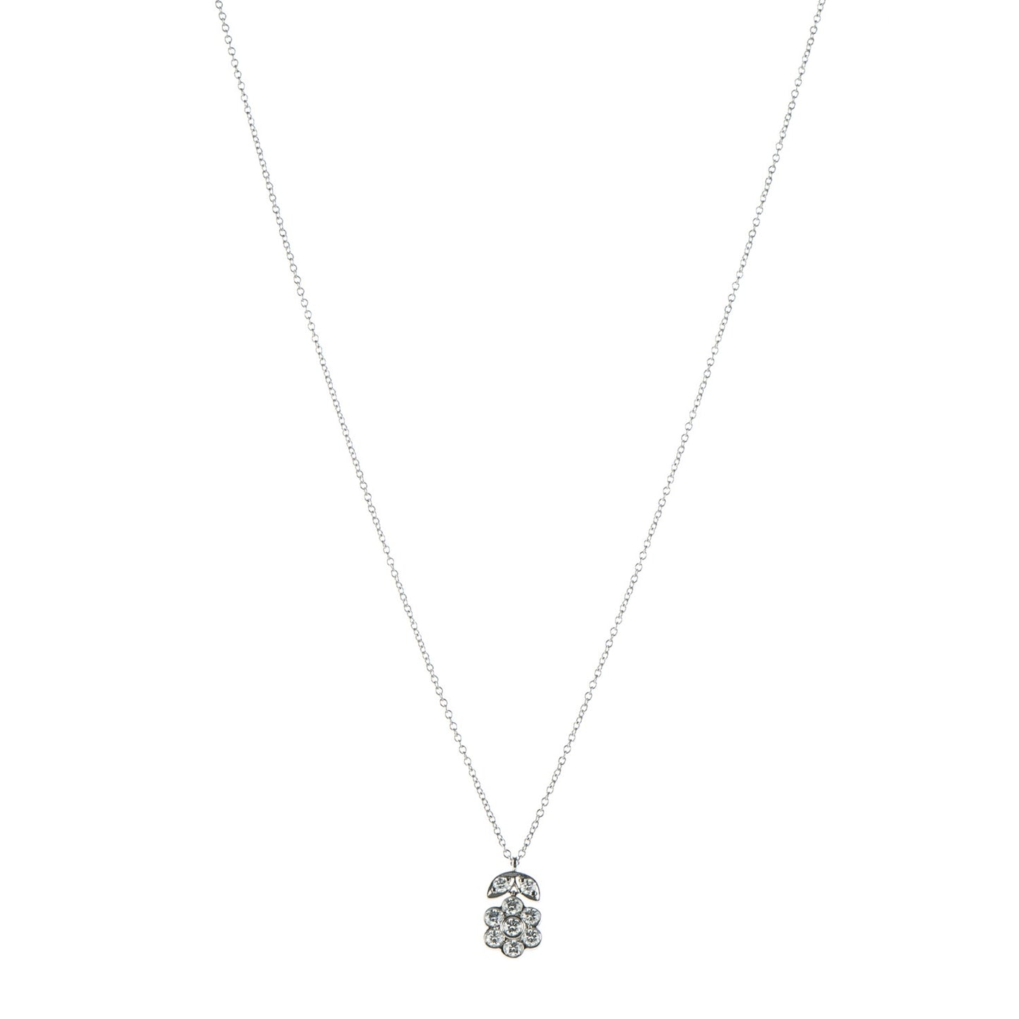 Platinum Diamond Flower Blossom Pendant Necklace