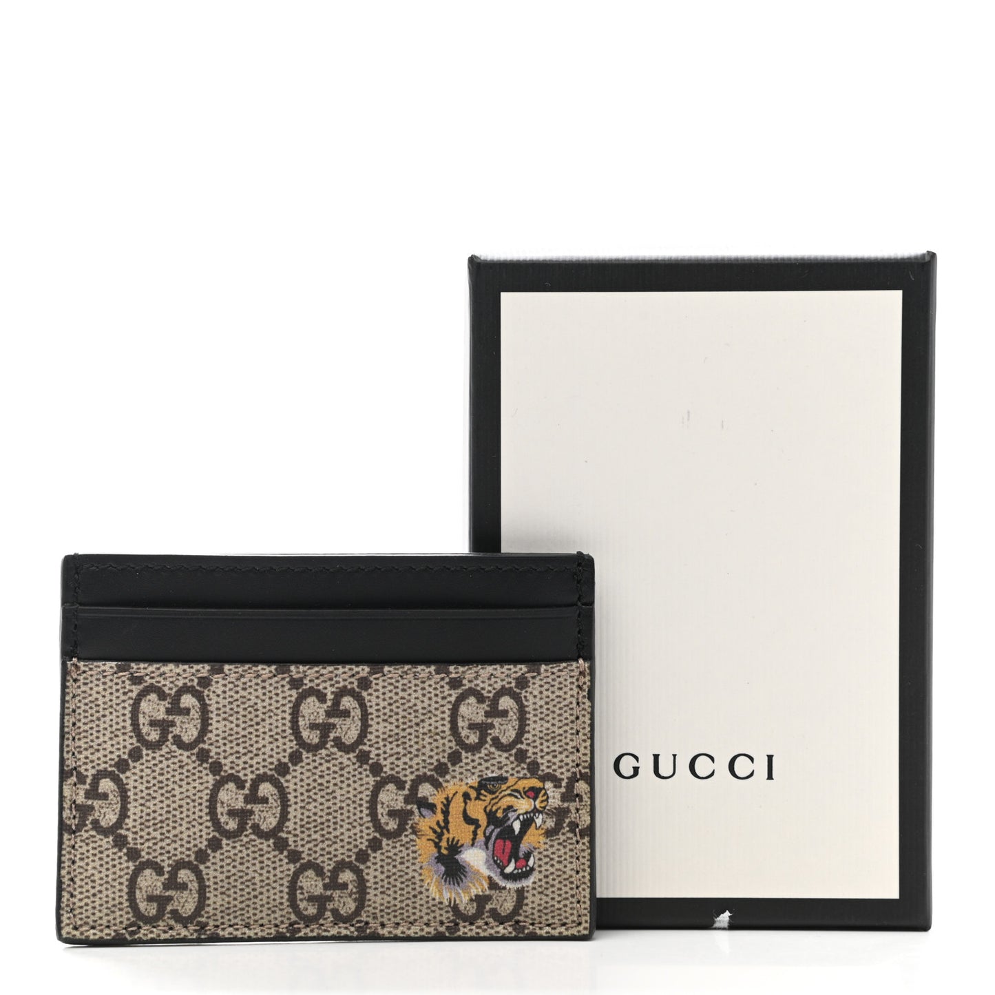GG Supreme Monogram Tiger Print Card Holder Black