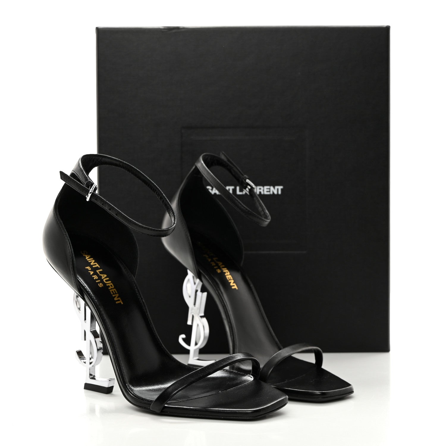 Saint Laurent Calfskin Opyum 110 Sandals 37 Black Silver 9 of 9