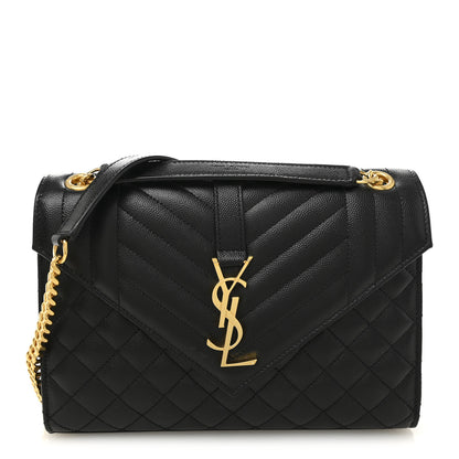 Saint Laurent Grain De Poudre Textured Mixed Matelasse Triquilt Medium Monogram Satchel Black 1 of 10