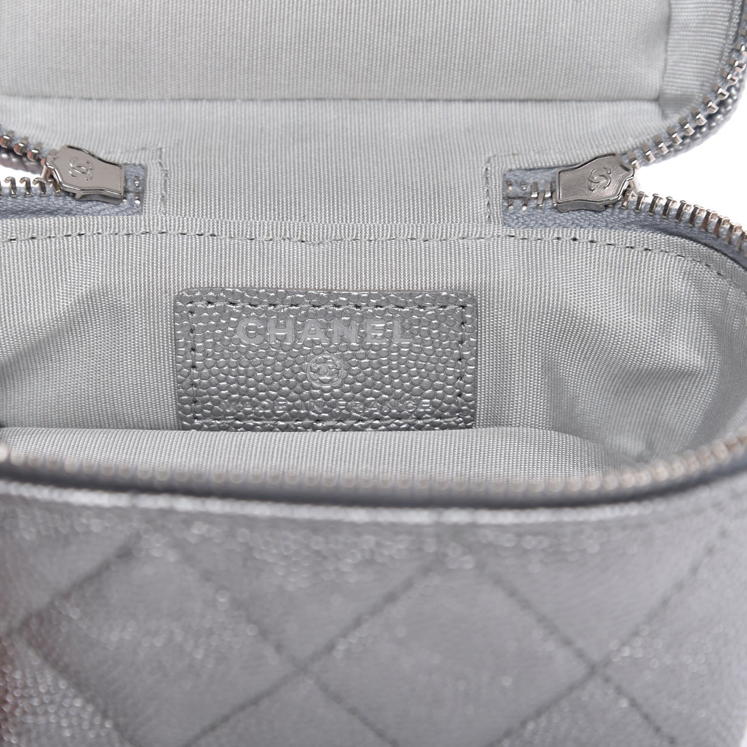 Chanel Metallic Caviar Quilted Mini Top Handle Vanity With Chain Silver 7 of 9