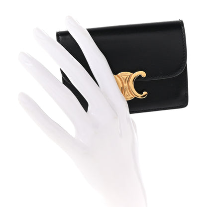 Celine Shiny Calfskin Triomphe Flap Card Holder Black 2 of 7