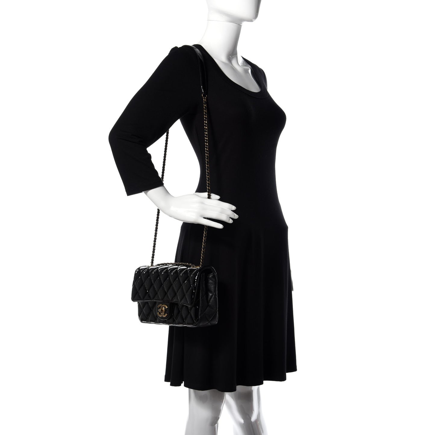 Patent Goatskin Quilted Medium CC Eyelet Flap Black