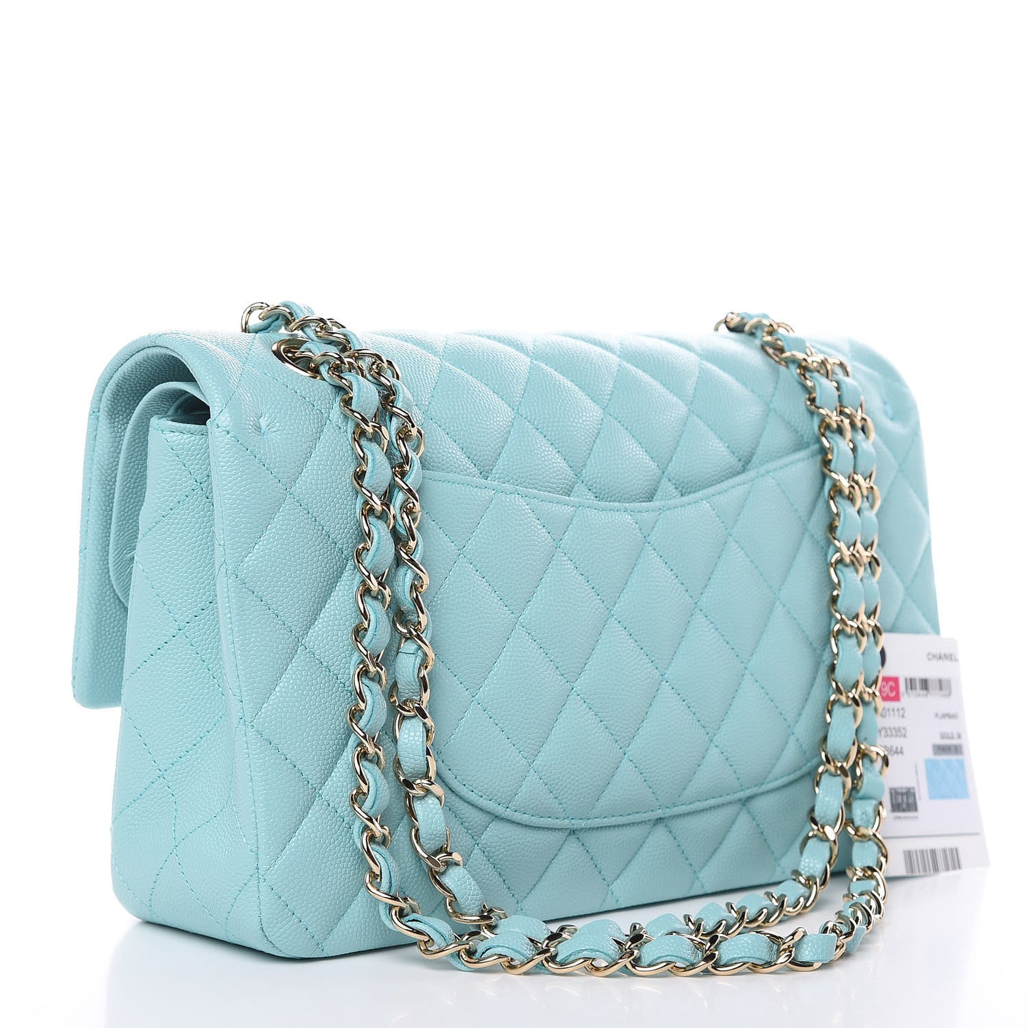 Caviar Quilted Medium Double Flap Light Blue