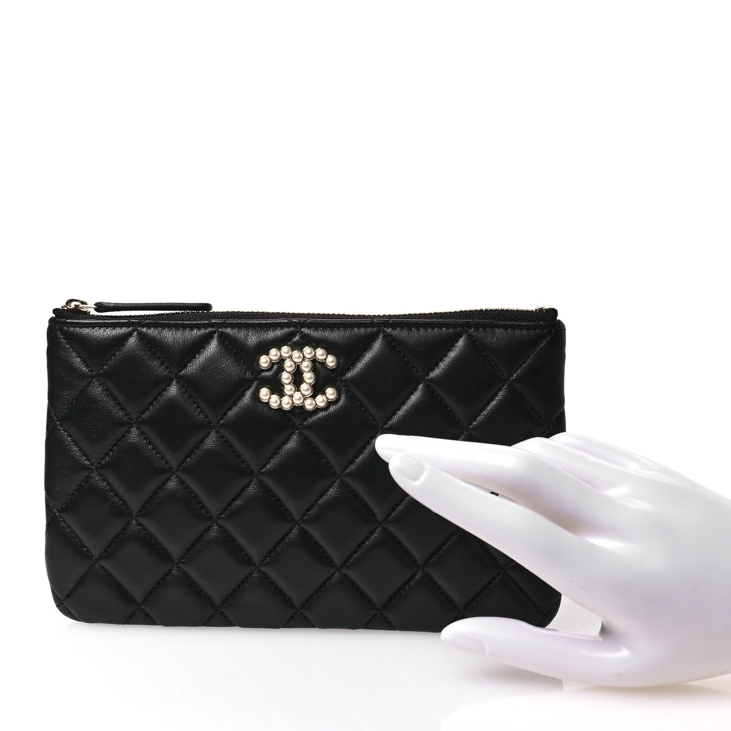Lambskin Quilted Pearl CC Small Pouch Black