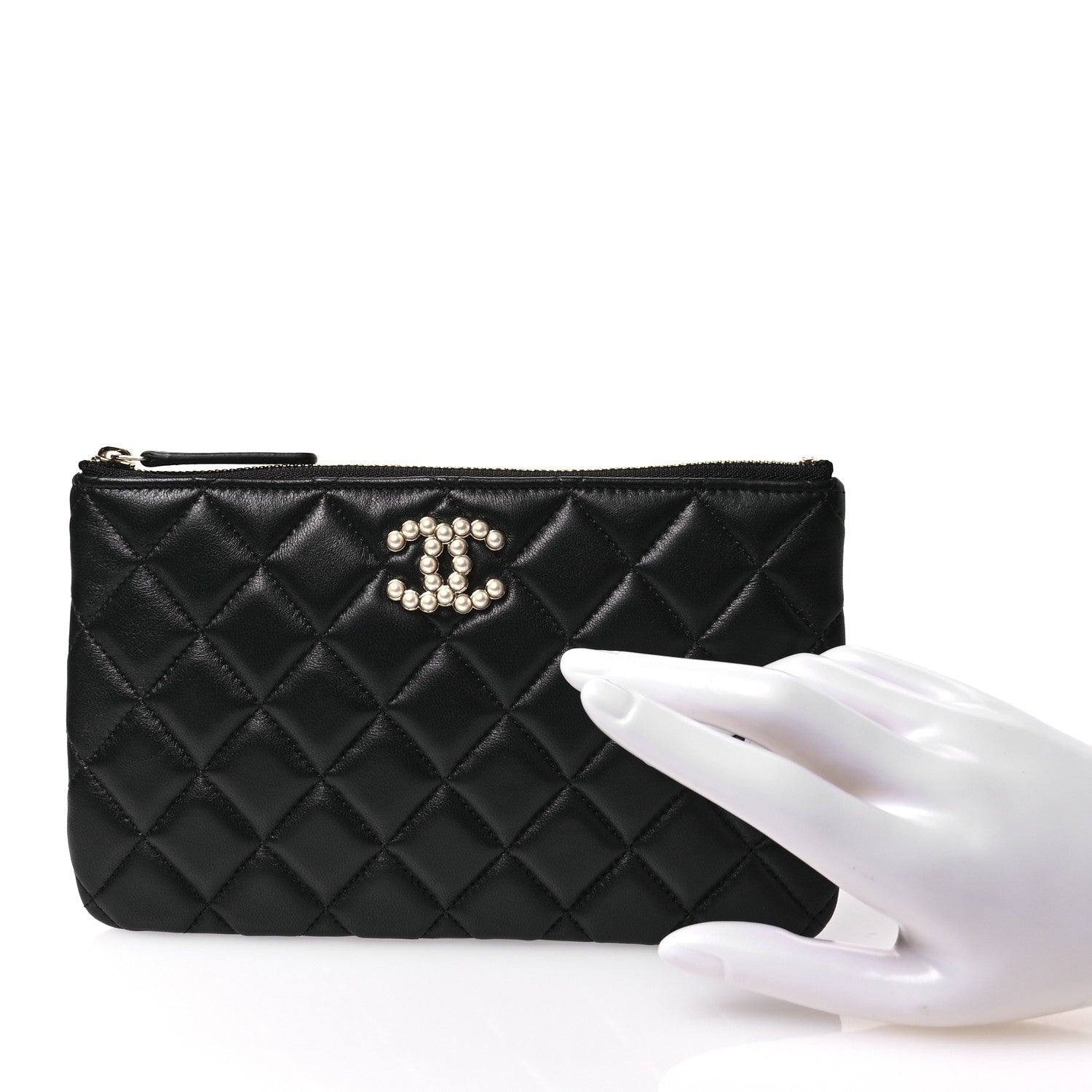 Chanel Lambskin Quilted Pearl CC Small Pouch Black 2 of 7