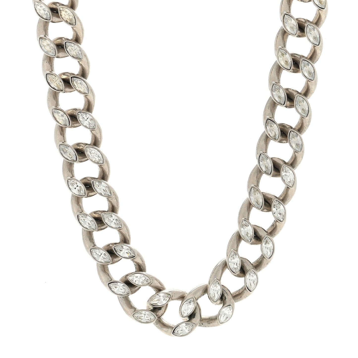 Metal Crystal CD Chain Link Necklace Silver