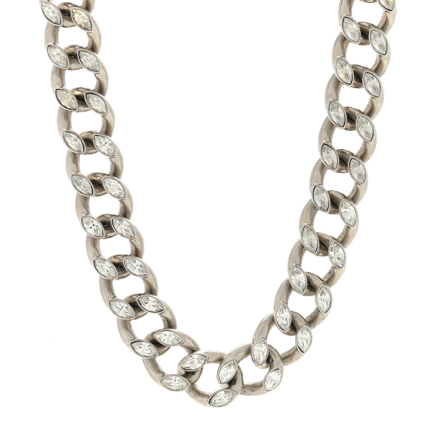 Christian Dior Metal Crystal CD Chain Link Necklace Silver 2 of 4