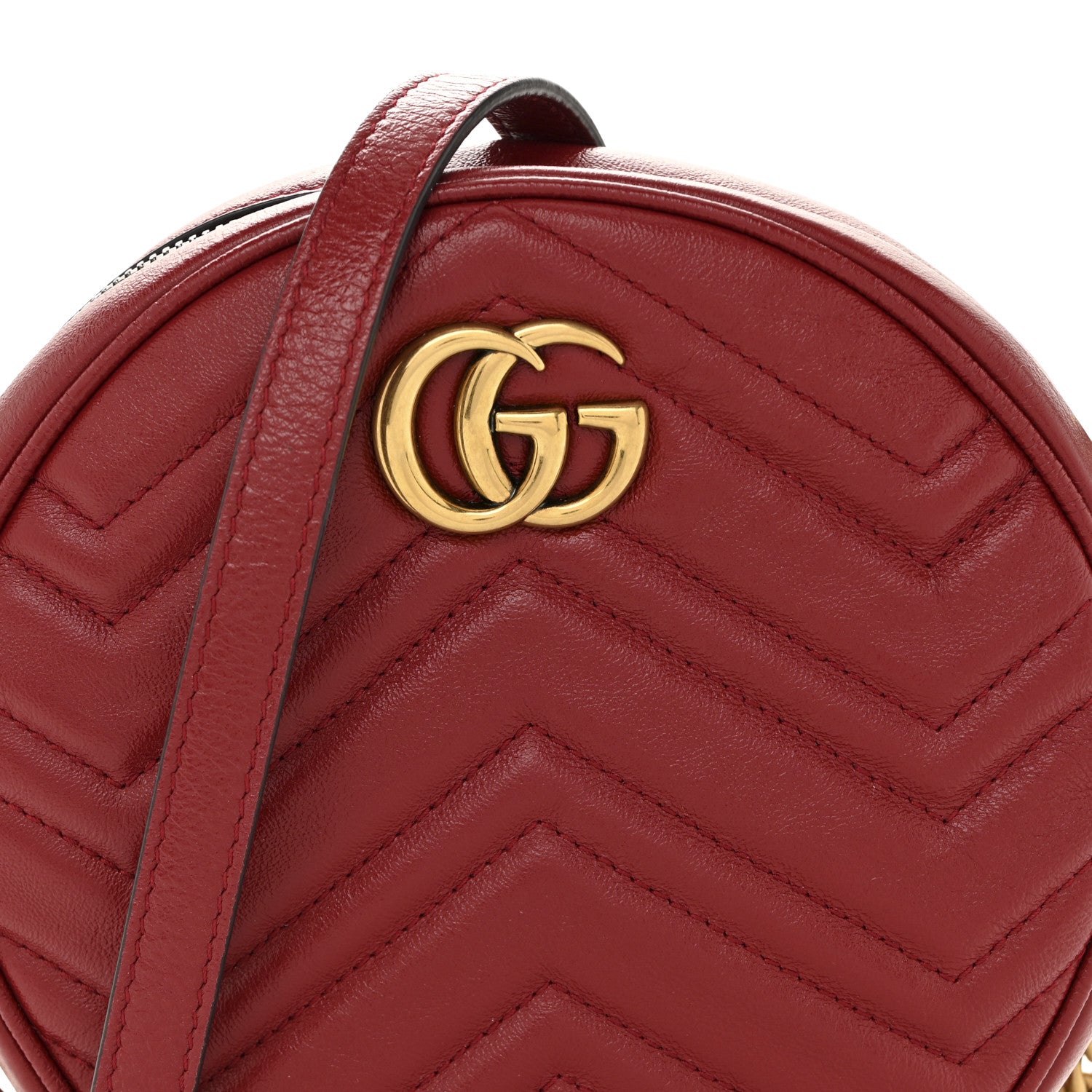 Gucci Glazed Calfskin Matelasse Heart Mini GG Marmont Round Shoulder Bag Romantic Cerise 8 of 11
