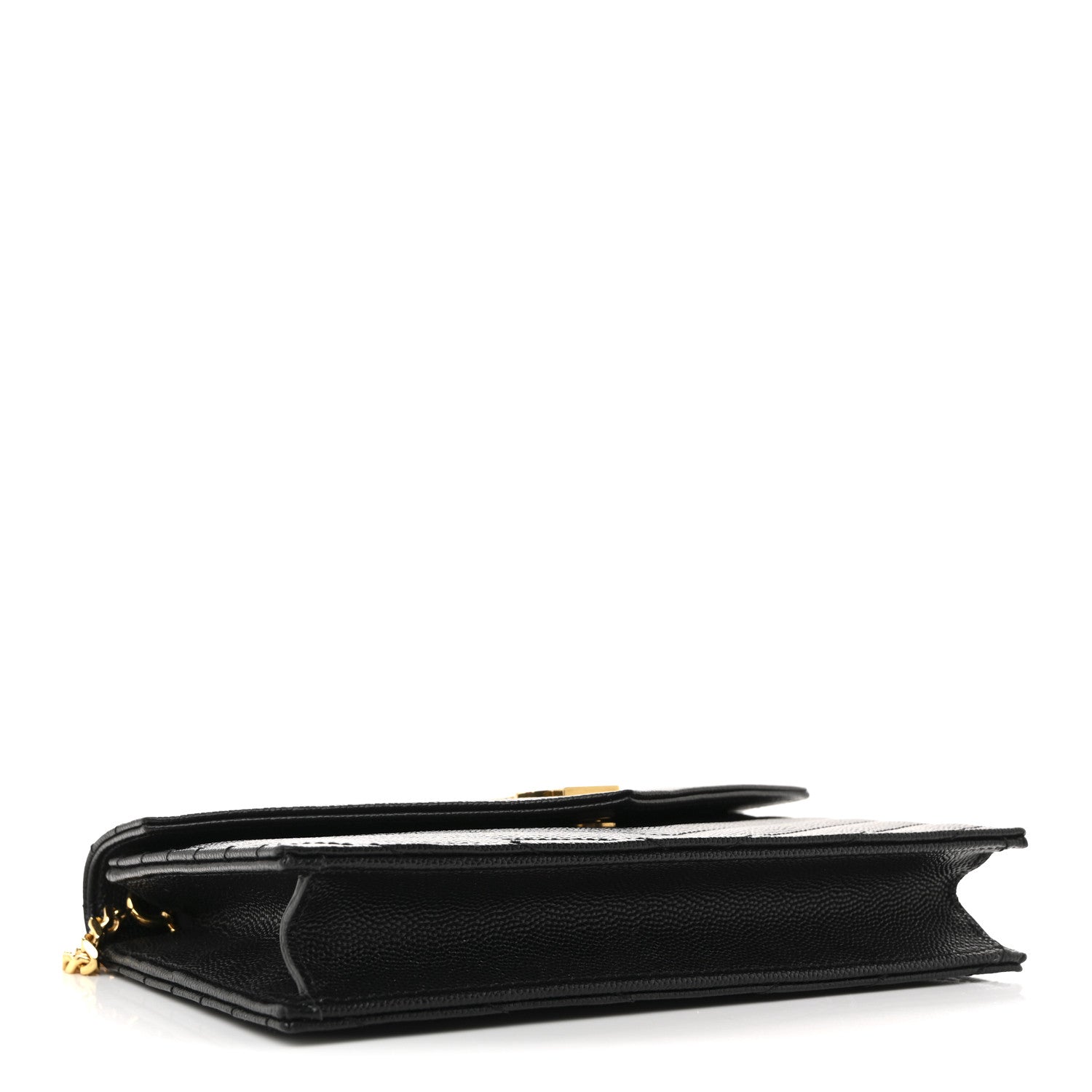 Saint Laurent Grain De Poudre Matelasse Chevron Monogram Envelope Chain Wallet Black 4 of 12