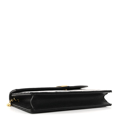 Saint Laurent Grain De Poudre Matelasse Chevron Monogram Envelope Chain Wallet Black 4 of 12