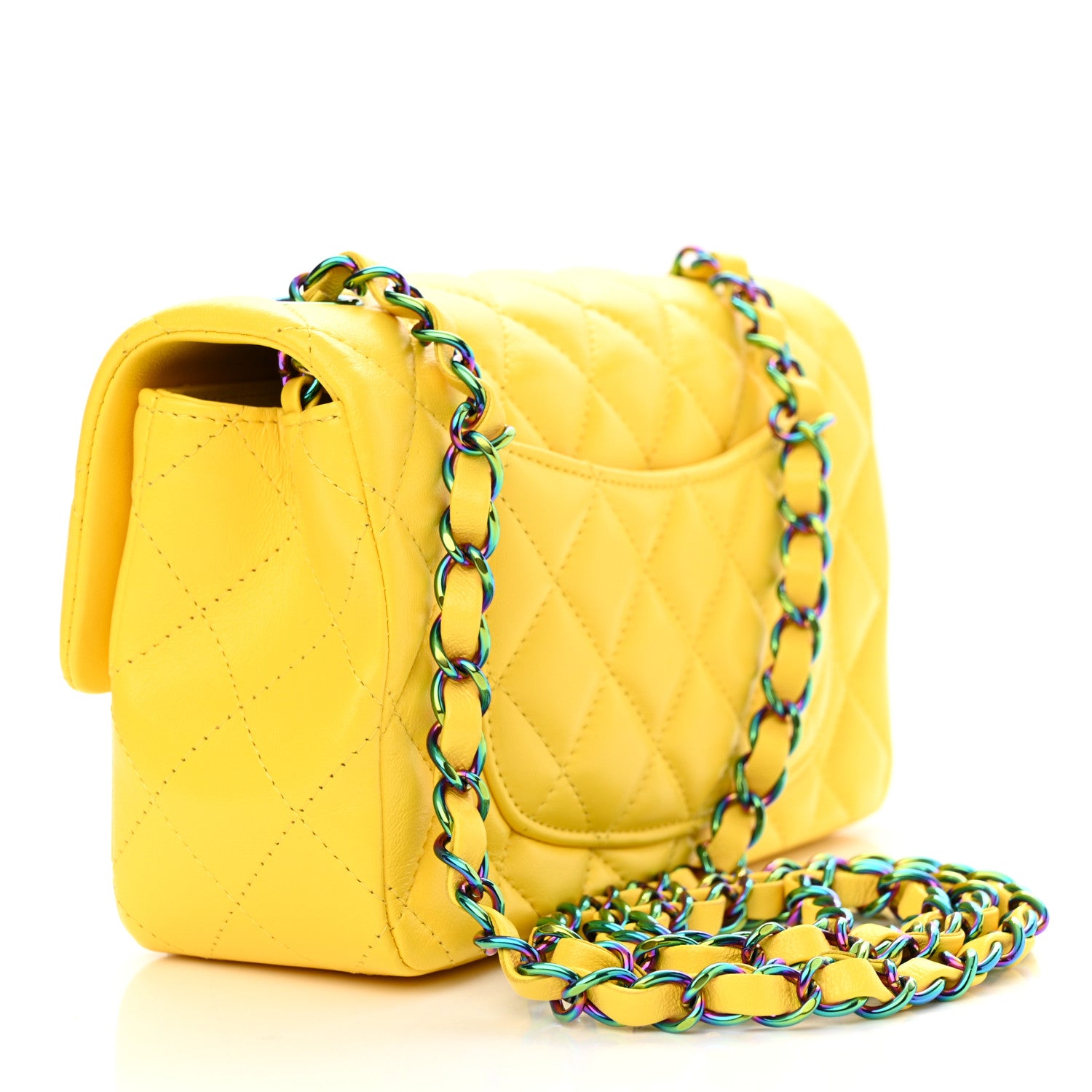 Chanel Lambskin Quilted Mini Rectangular Flap Yellow 3 of 10