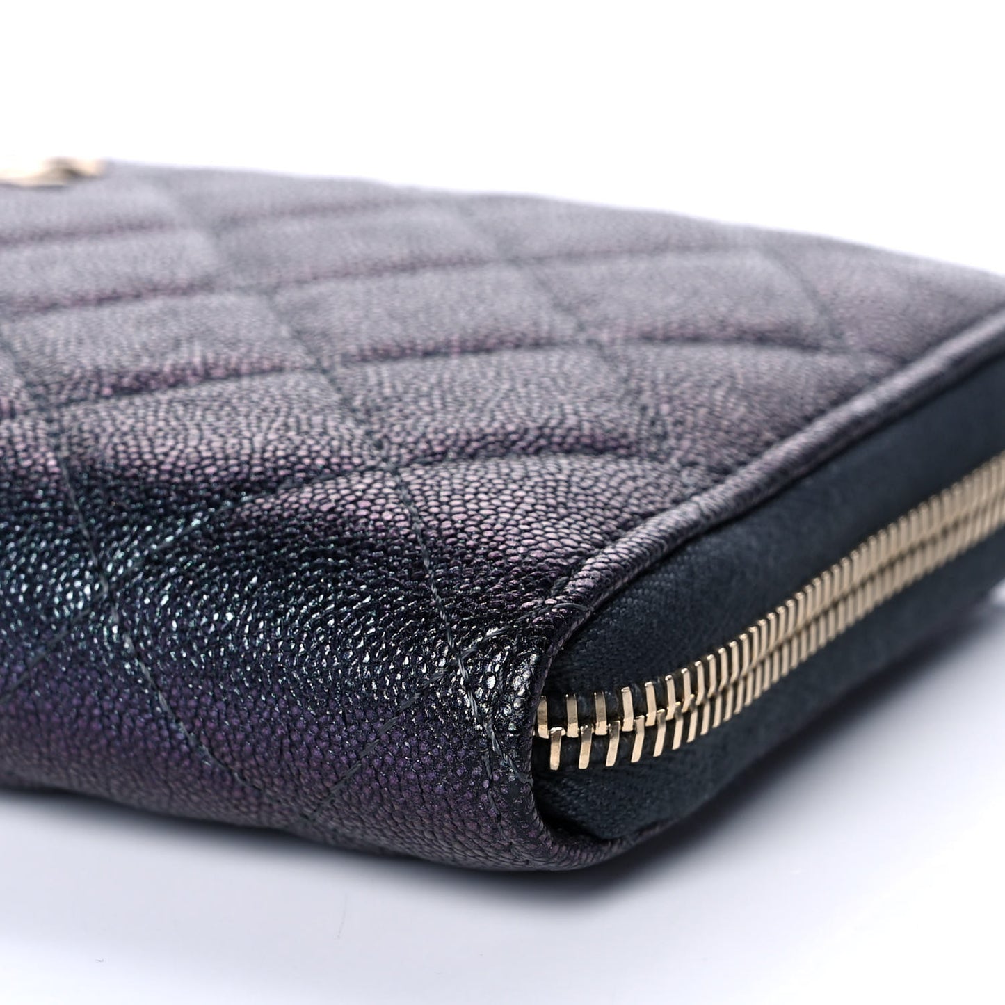 Iridescent Caviar Quilted Long Zip Around Wallet Black