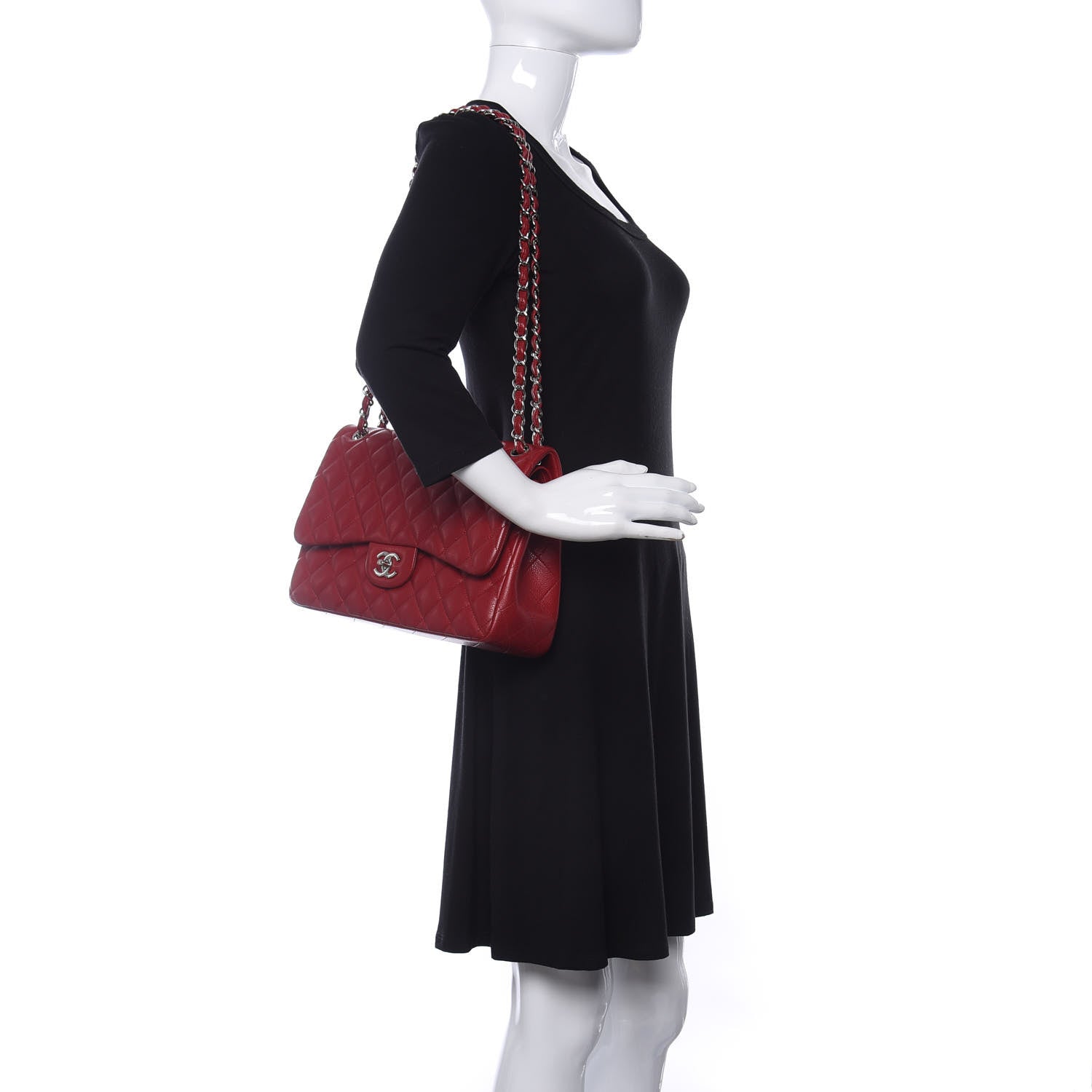 Chanel Caviar Quilted Jumbo Double Flap Red 2 of 11