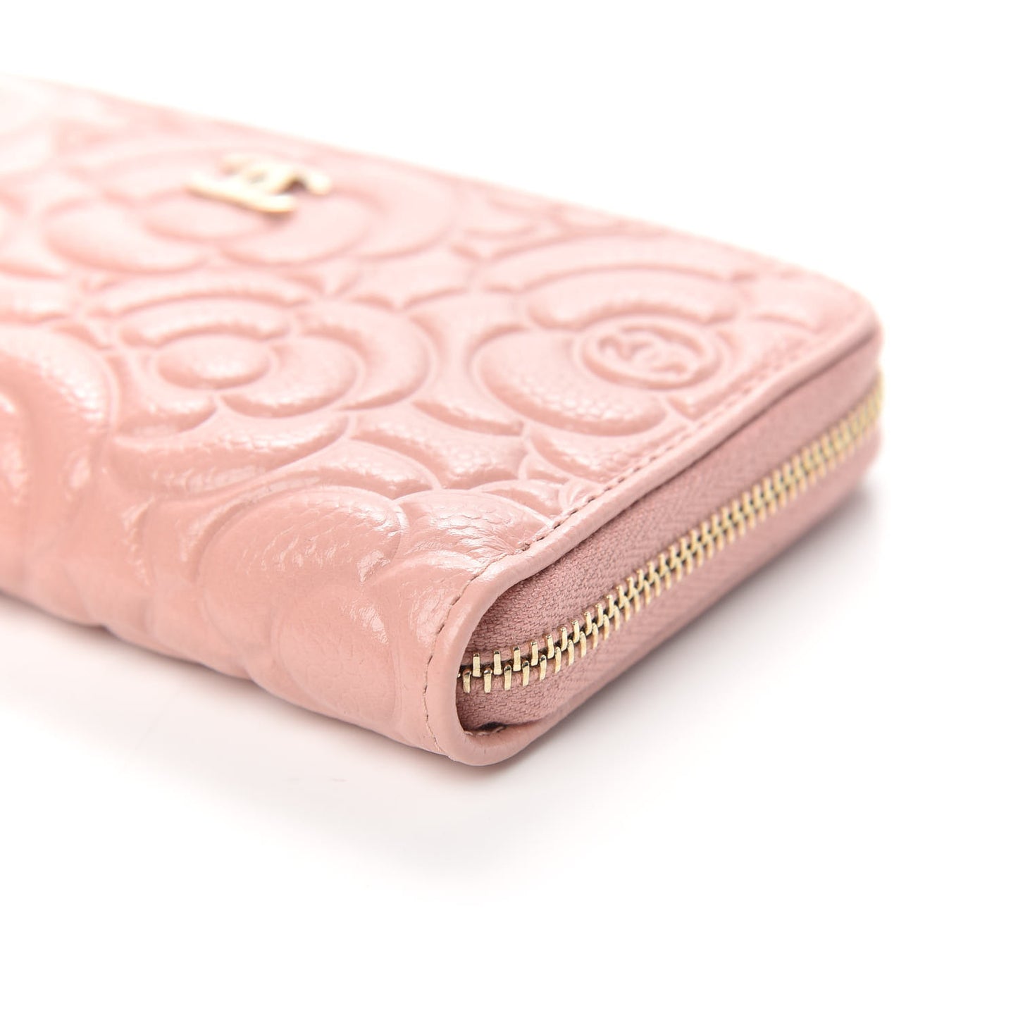 Caviar Camellia Embossed Medium Zip Around Wallet Light Pink
