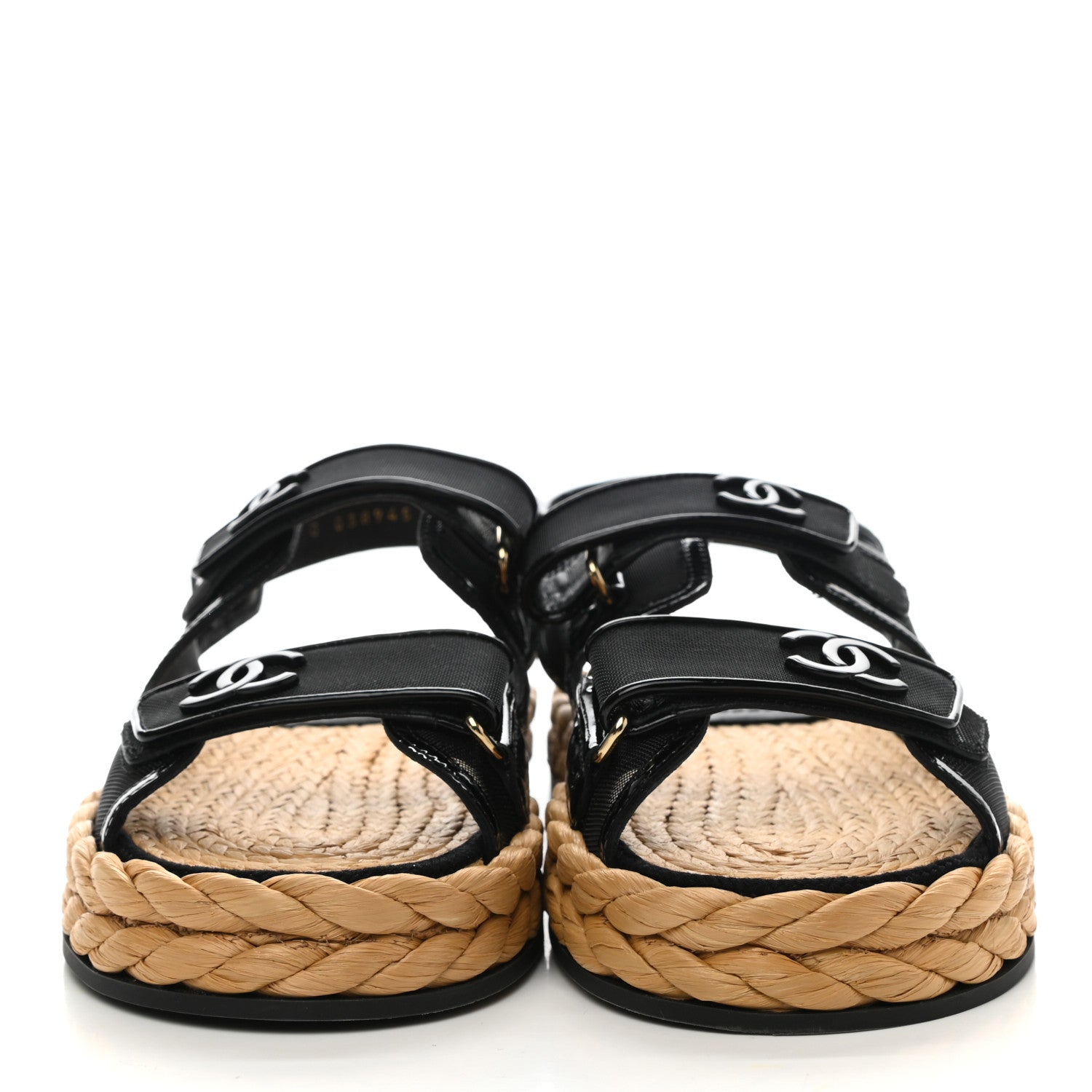 Chanel Mesh Patent Velcro Dad Sandals 39.5 Black 2 of 9