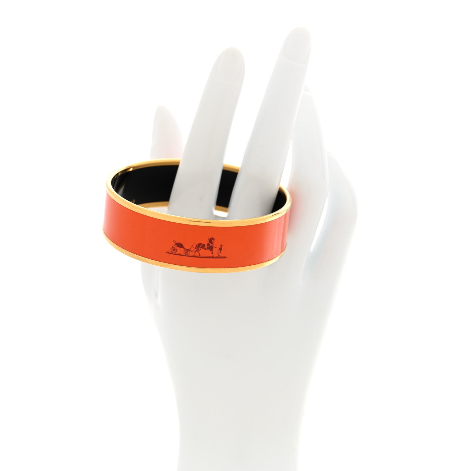 Hermes Enamel Printed Caleche Wide Bracelet 62 Orange 2 of 4
