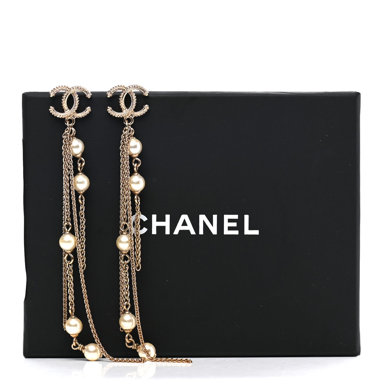 Pearl Beaded CC Drop Earrings Gold