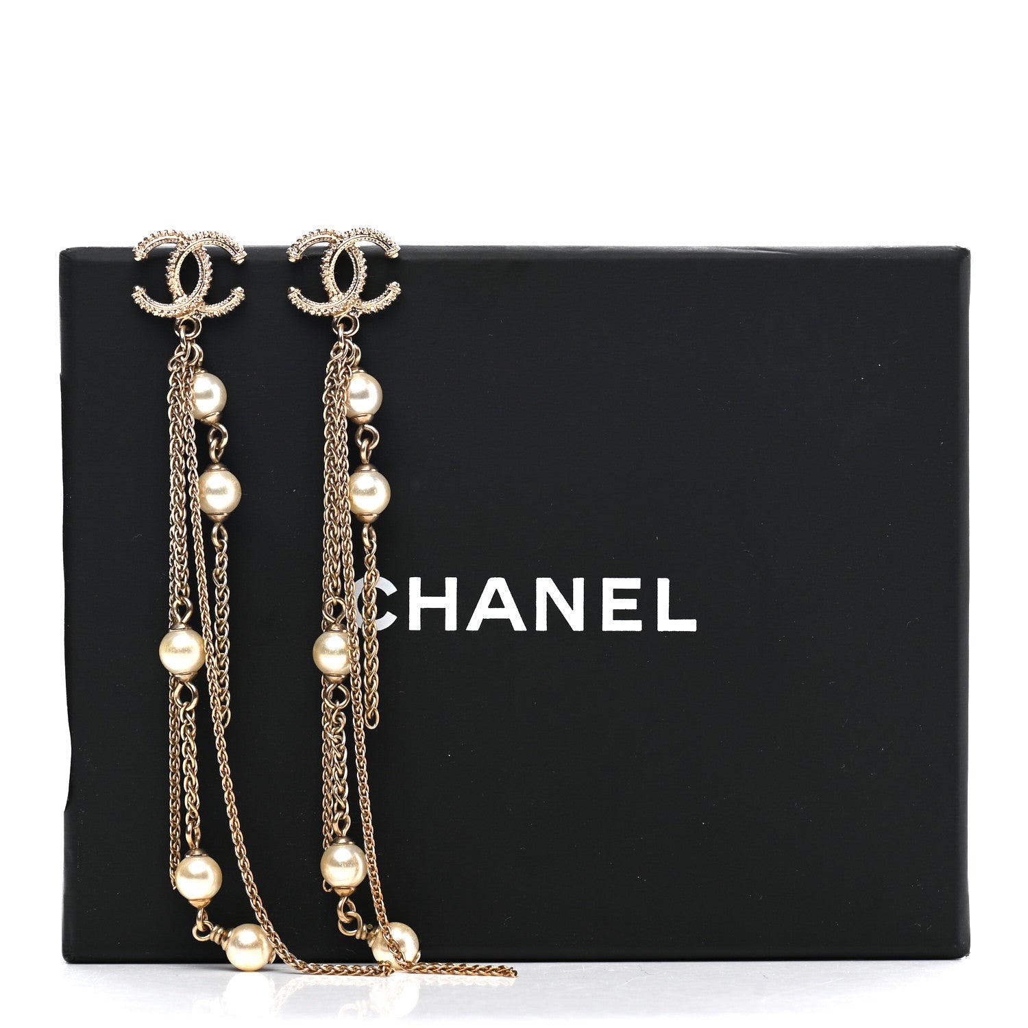 Chanel Pearl Beaded CC Drop Earrings Gold 5 of 5