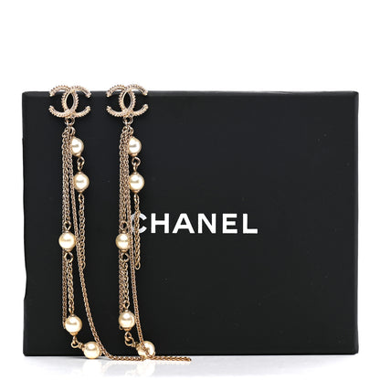 Chanel Pearl Beaded CC Drop Earrings Gold 5 of 5