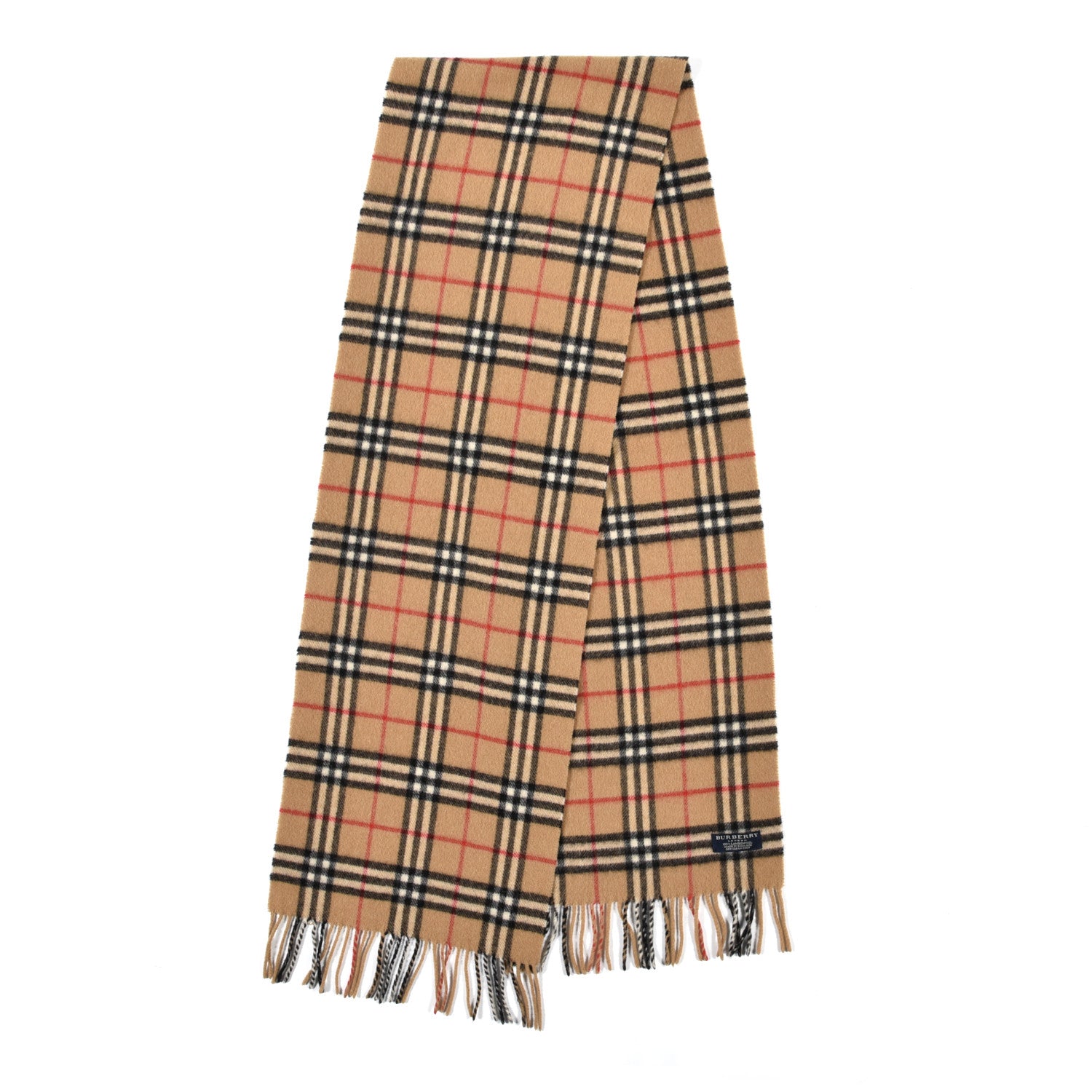Burberry Wool Cashmere House Check Fringe Scarf Camel 2 of 3