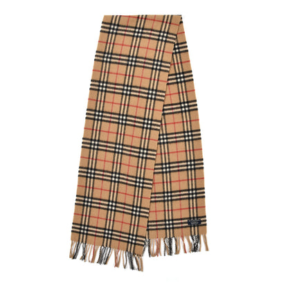 Burberry Wool Cashmere House Check Fringe Scarf Camel 2 of 3