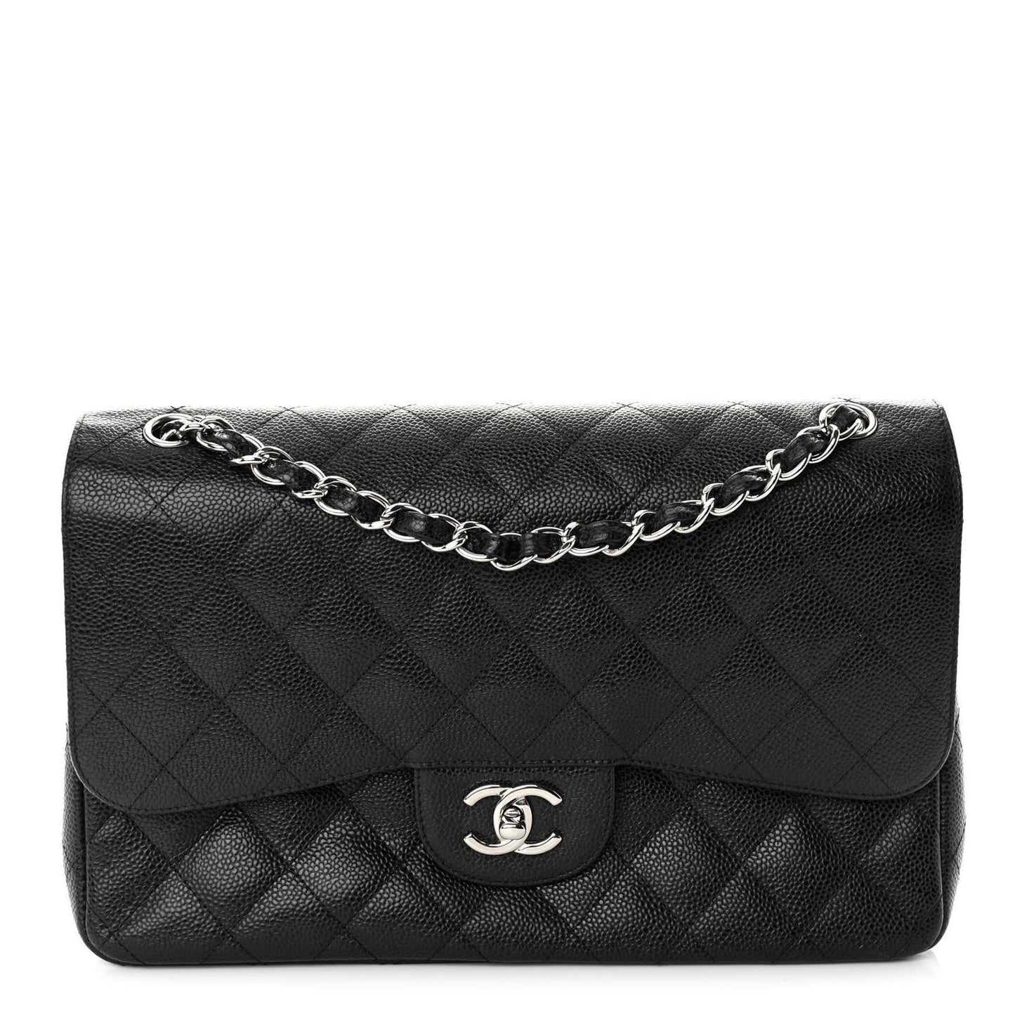 Caviar Quilted Jumbo Double Flap Black