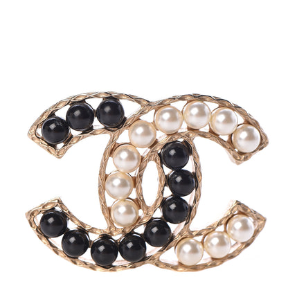Chanel Pearl CC Brooch Gold Black 1 of 5