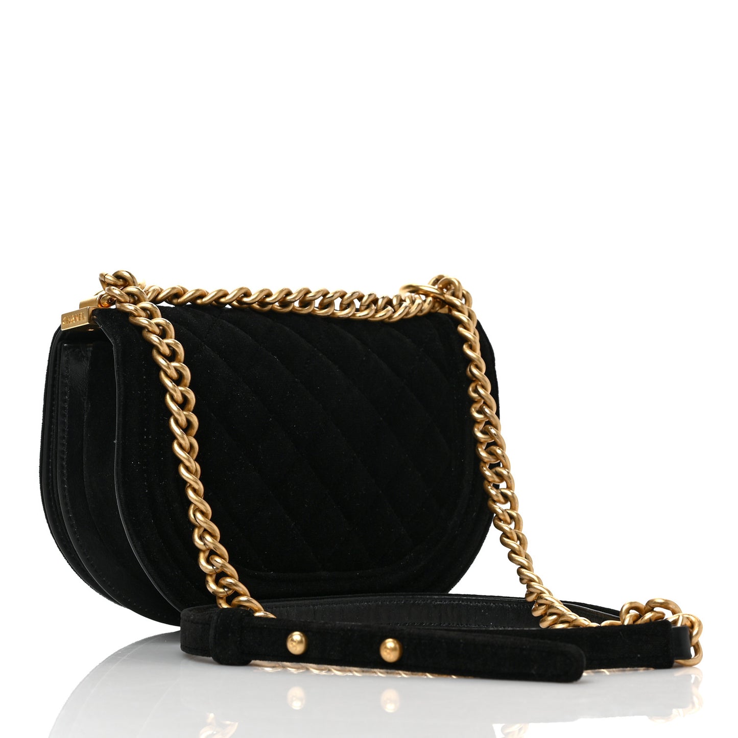 Velvet Quilted Small Boy Messenger Bag Black