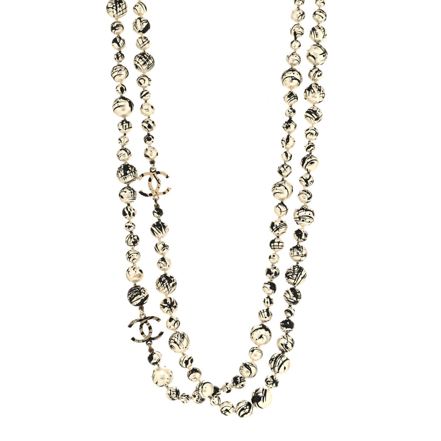 Pearl CC Graffiti Long Necklace Black Gold