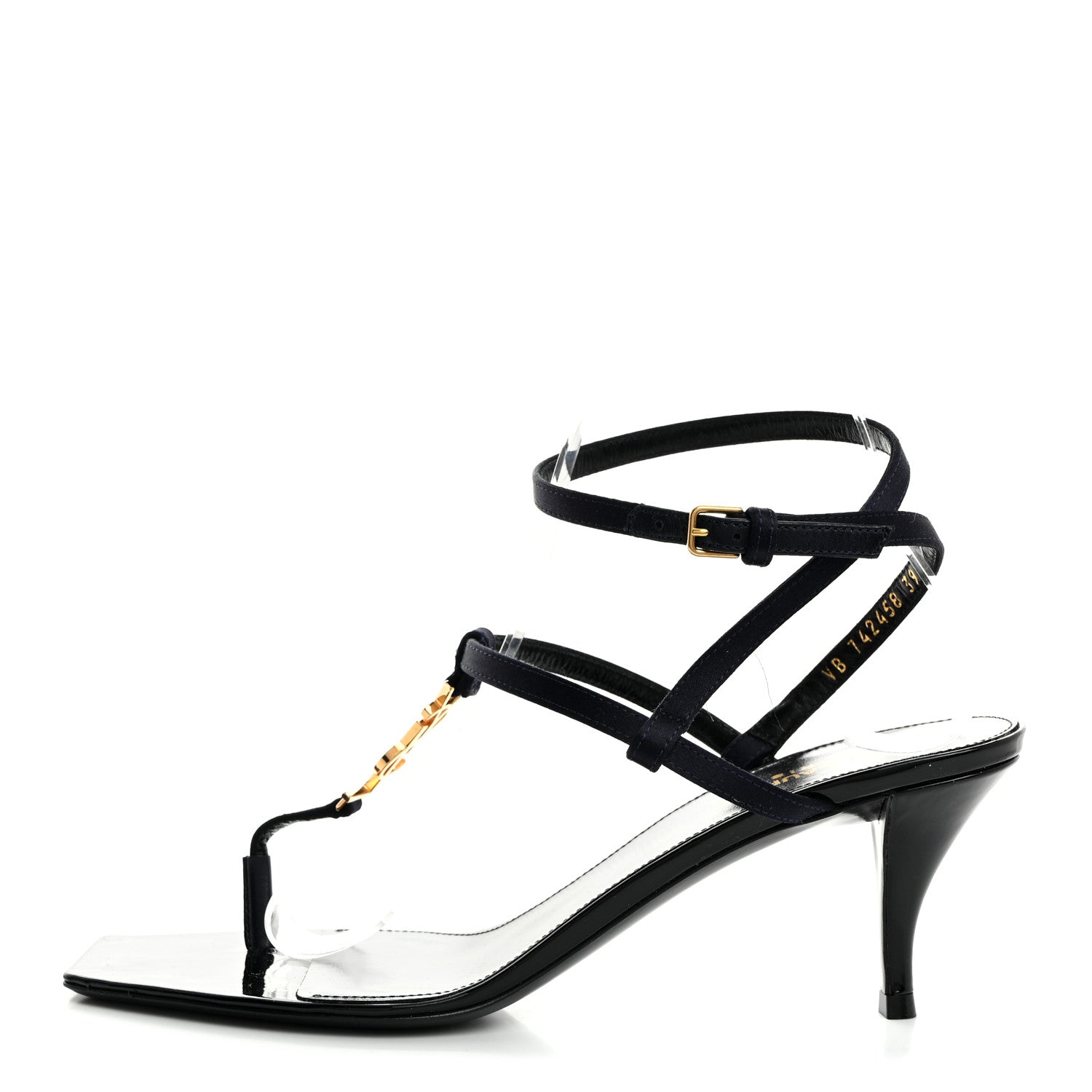 Saint Laurent Crepe Satin Cassandra 60 Sandals 39 Patriot Navy 1 of 9