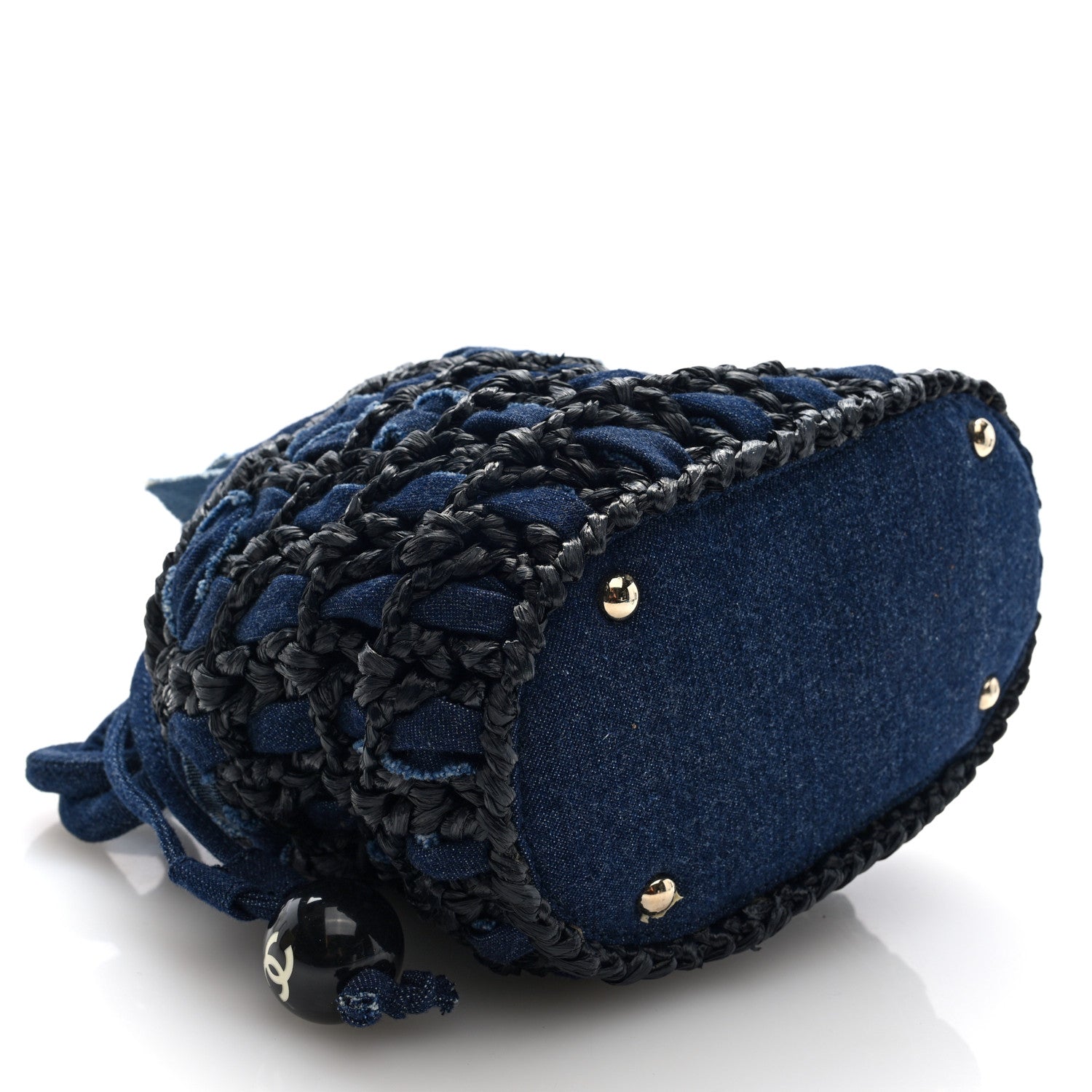 Chanel Denim Raffia Woven Bucket Bag 4 of 10