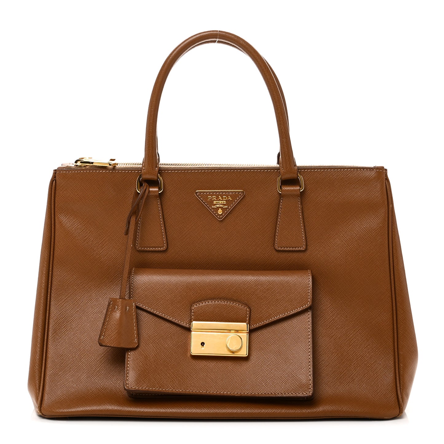 Saffiano Lux Galleria Front Pocket Tote Caramel