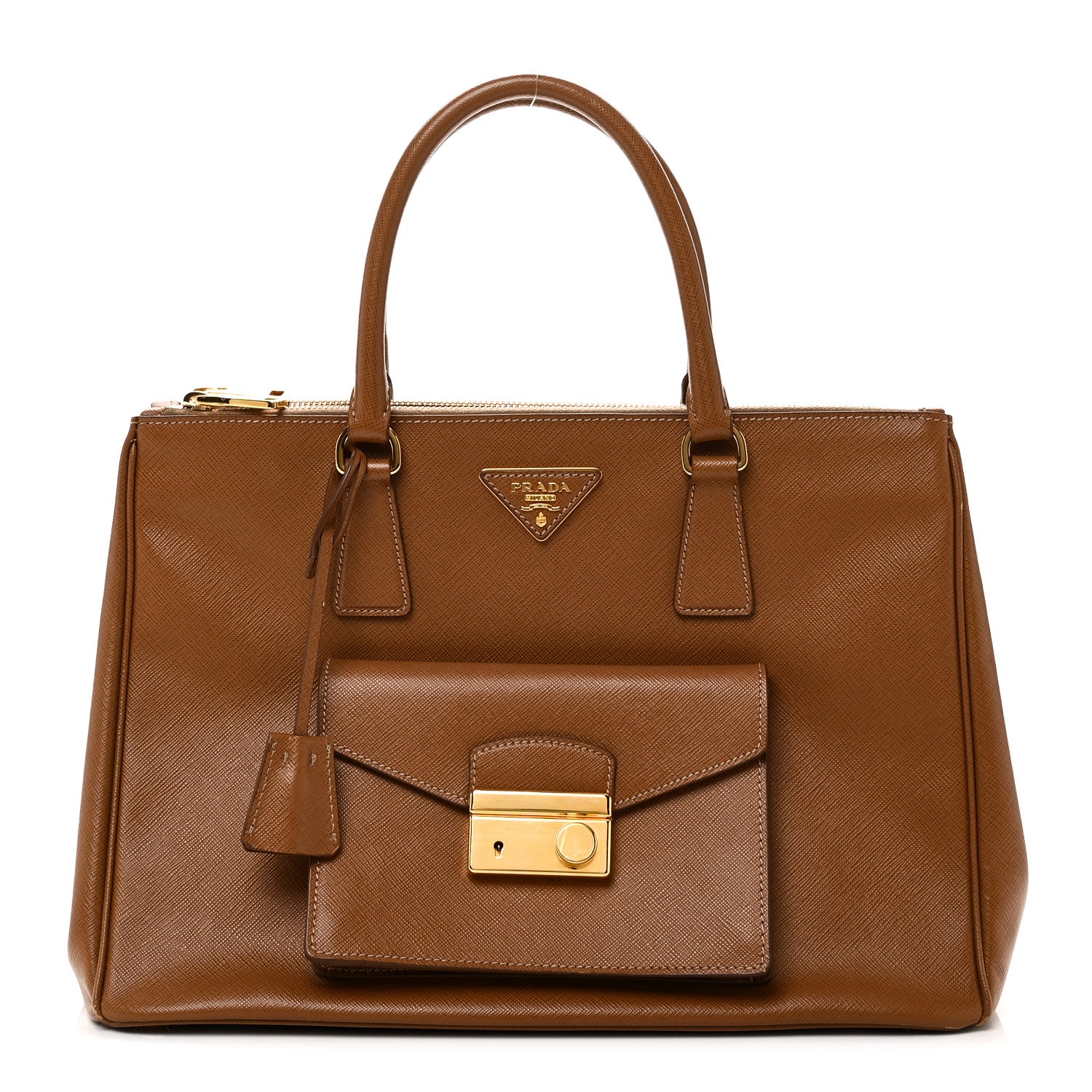 Prada Saffiano Lux Galleria Front Pocket Tote Caramel 1 of 11