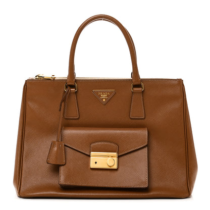 Prada Saffiano Lux Galleria Front Pocket Tote Caramel 1 of 11