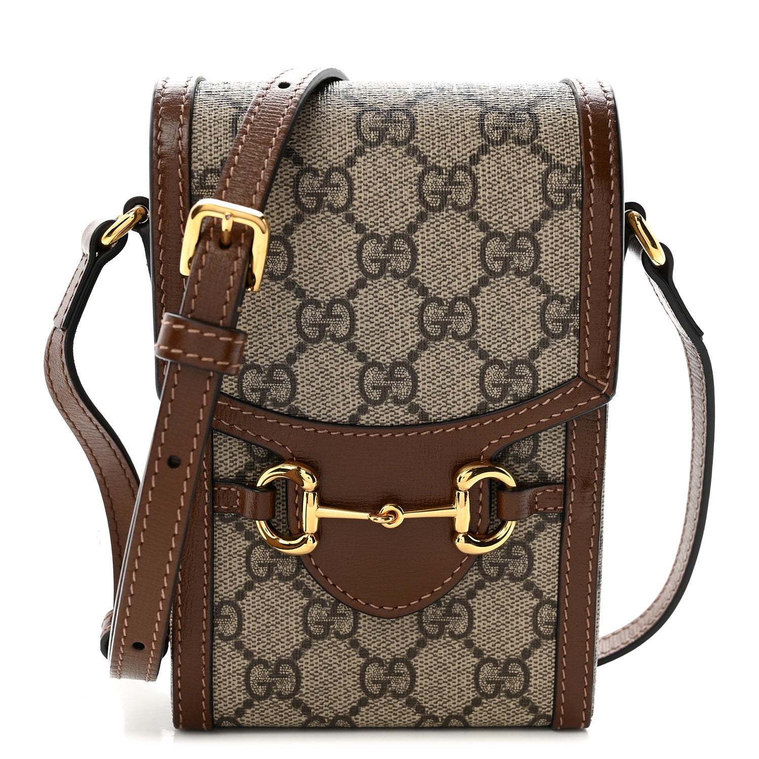 Gucci GG Supreme Monogram Mini Horsebit 1955 Crossbody Bag Beige Brown Sugar 1 of 10