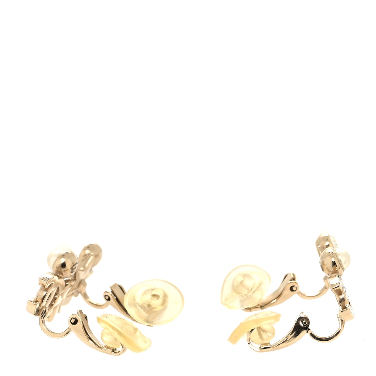 Crystal Pearl CC Star Clover Clip On Earrings Gold Pearly White