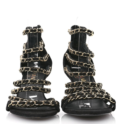 Chanel Kid Suede Chain CC Sandals 38 Black 3 of 9