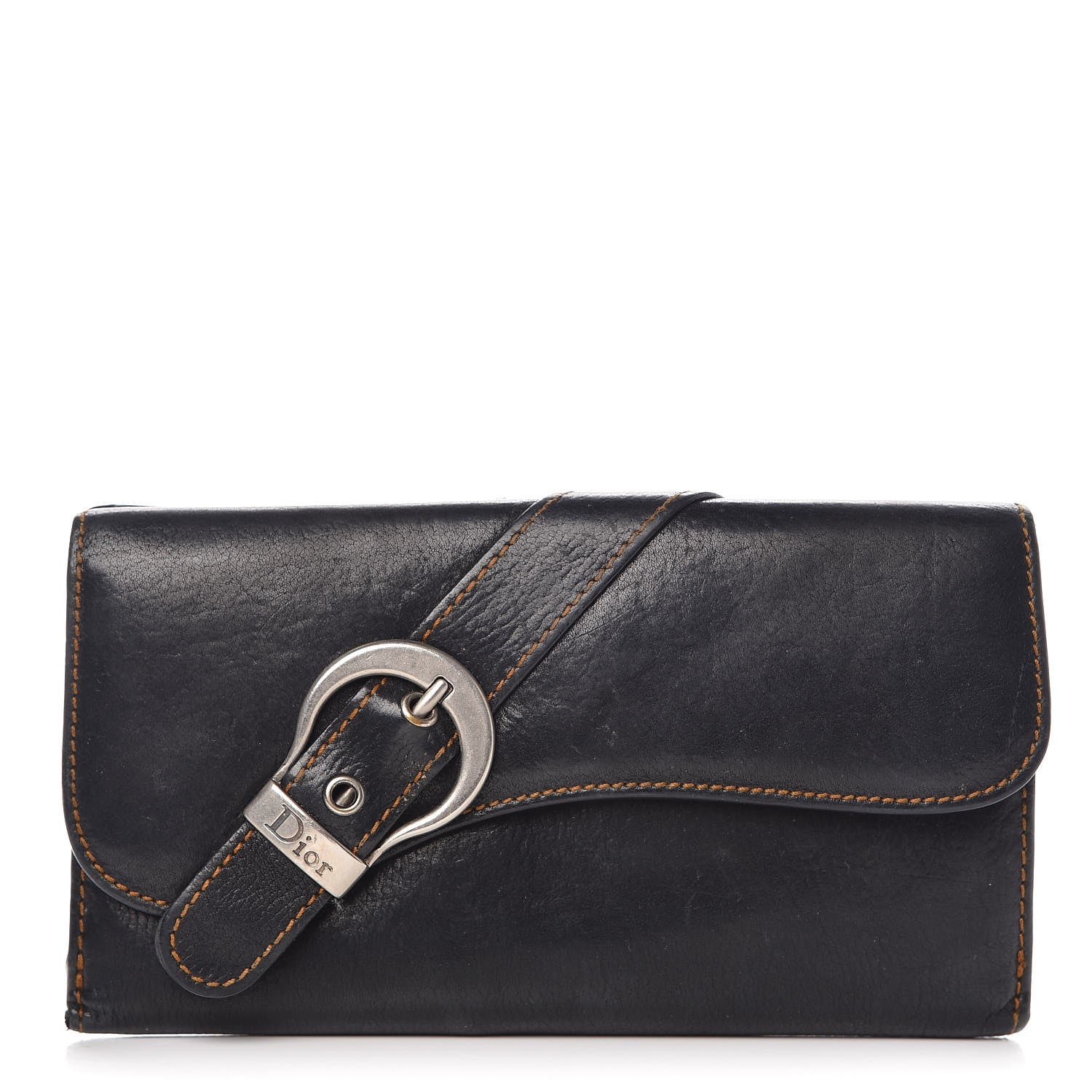 Christian Dior Calfskin Gaucho Saddle Wallet Black 1 of 7