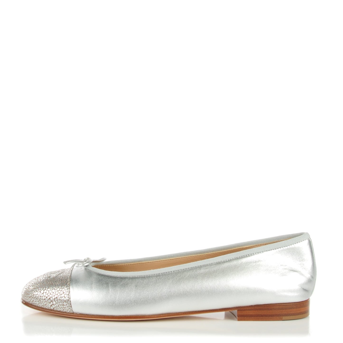 Metallic Lambskin Cap Toe CC Ballerina Flats 39 Silver
