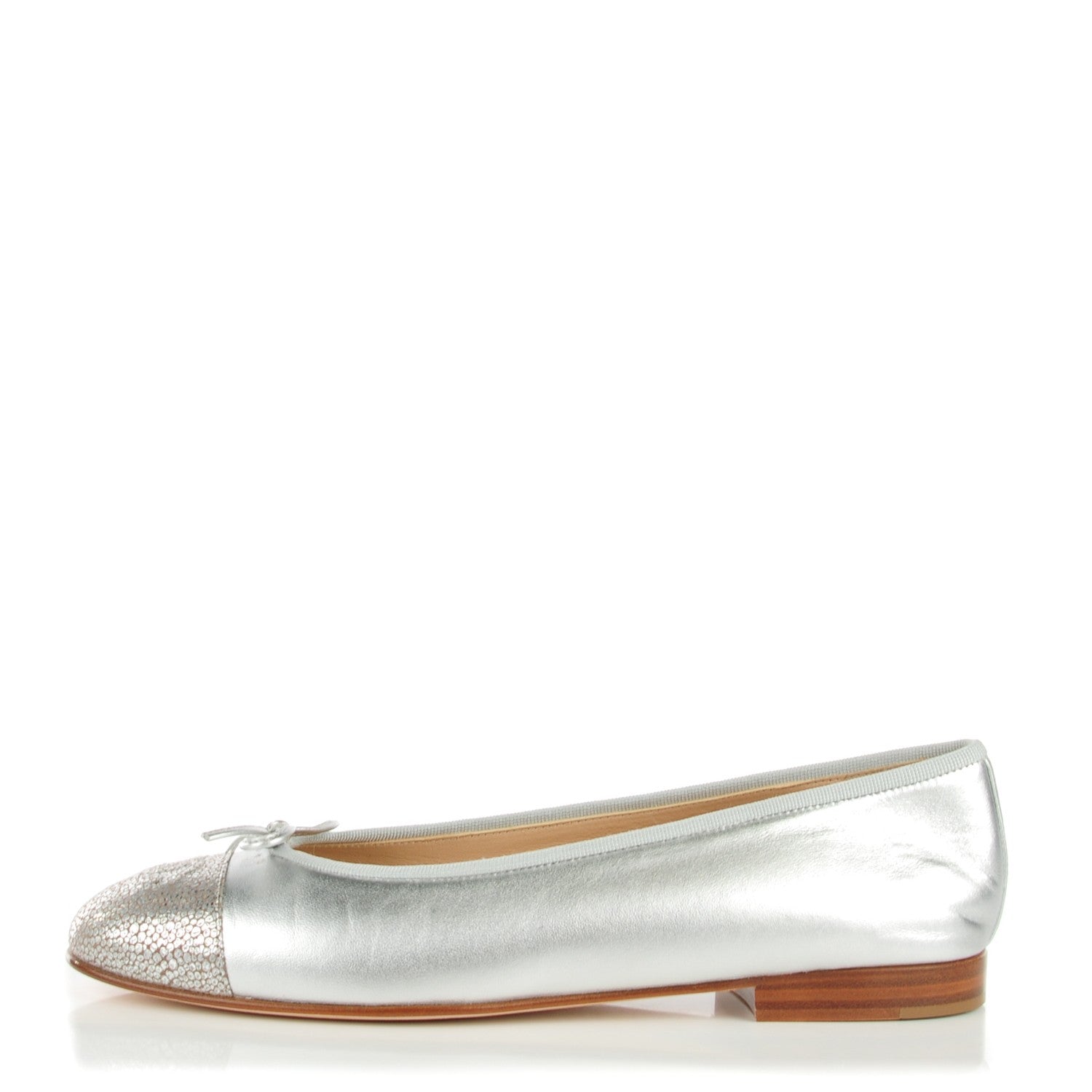 Chanel Metallic Lambskin Cap Toe CC Ballerina Flats 39 Silver 1 of 8