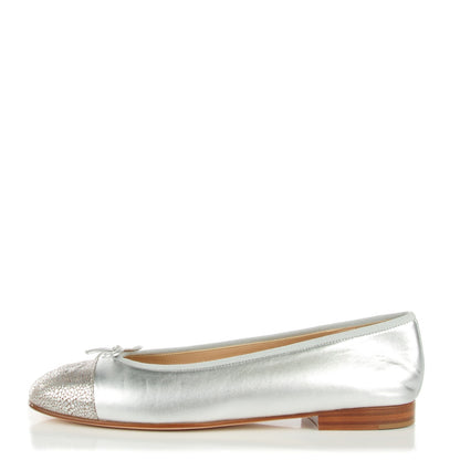 Chanel Metallic Lambskin Cap Toe CC Ballerina Flats 39 Silver 1 of 8