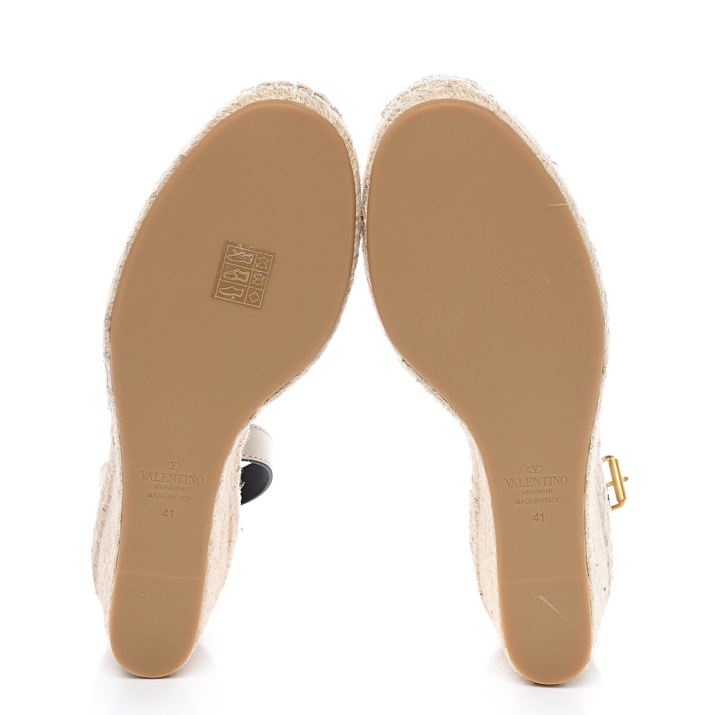 Grained Calfskin VLogo Ankle Wrap Espadrille Wedges 41 Light Ivory