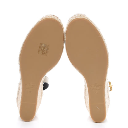 Valentino Garavani Grained Calfskin VLogo Ankle Wrap Espadrille Wedges 41 Light Ivory 5 of 10