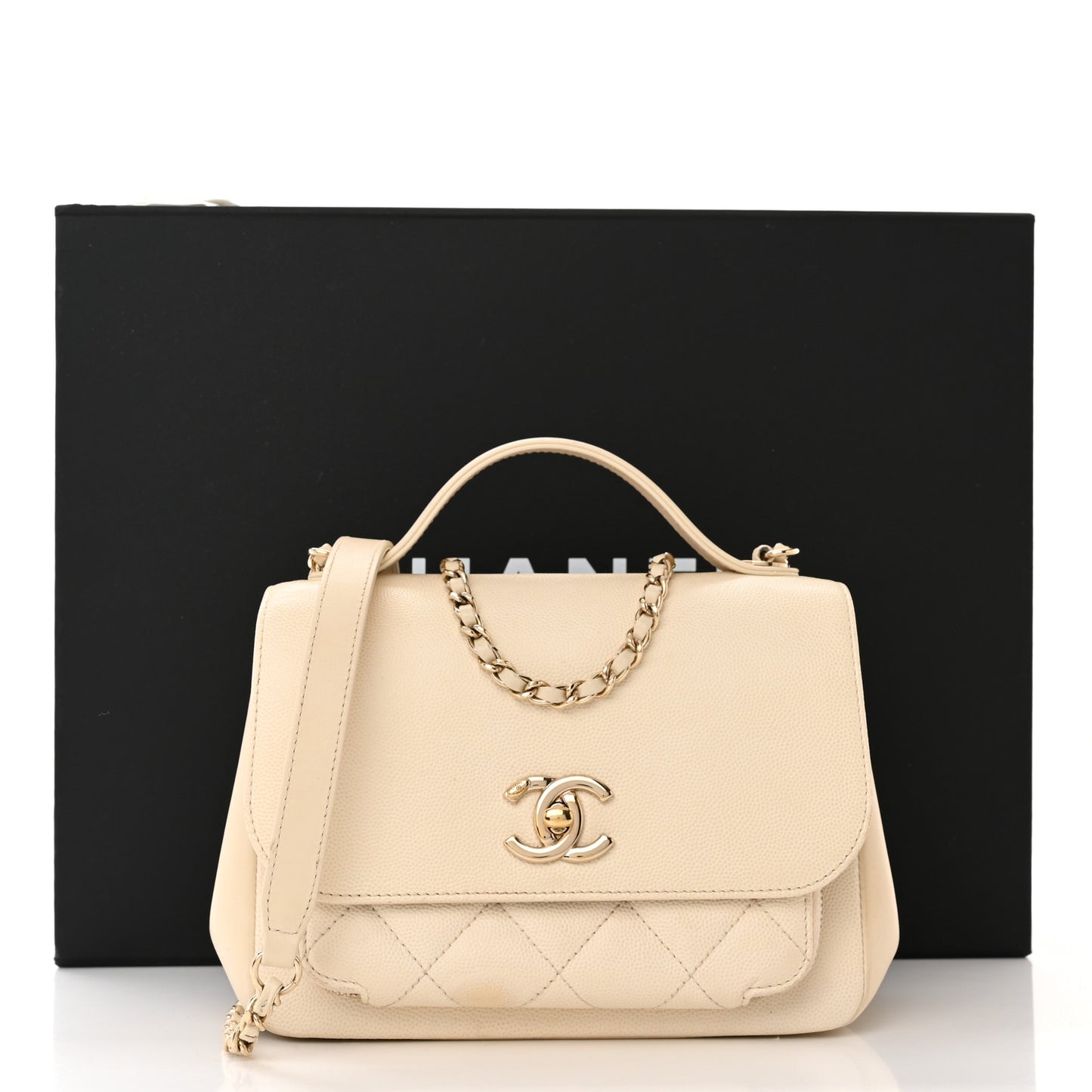 Caviar Quilted Small Business Affinity Flap White