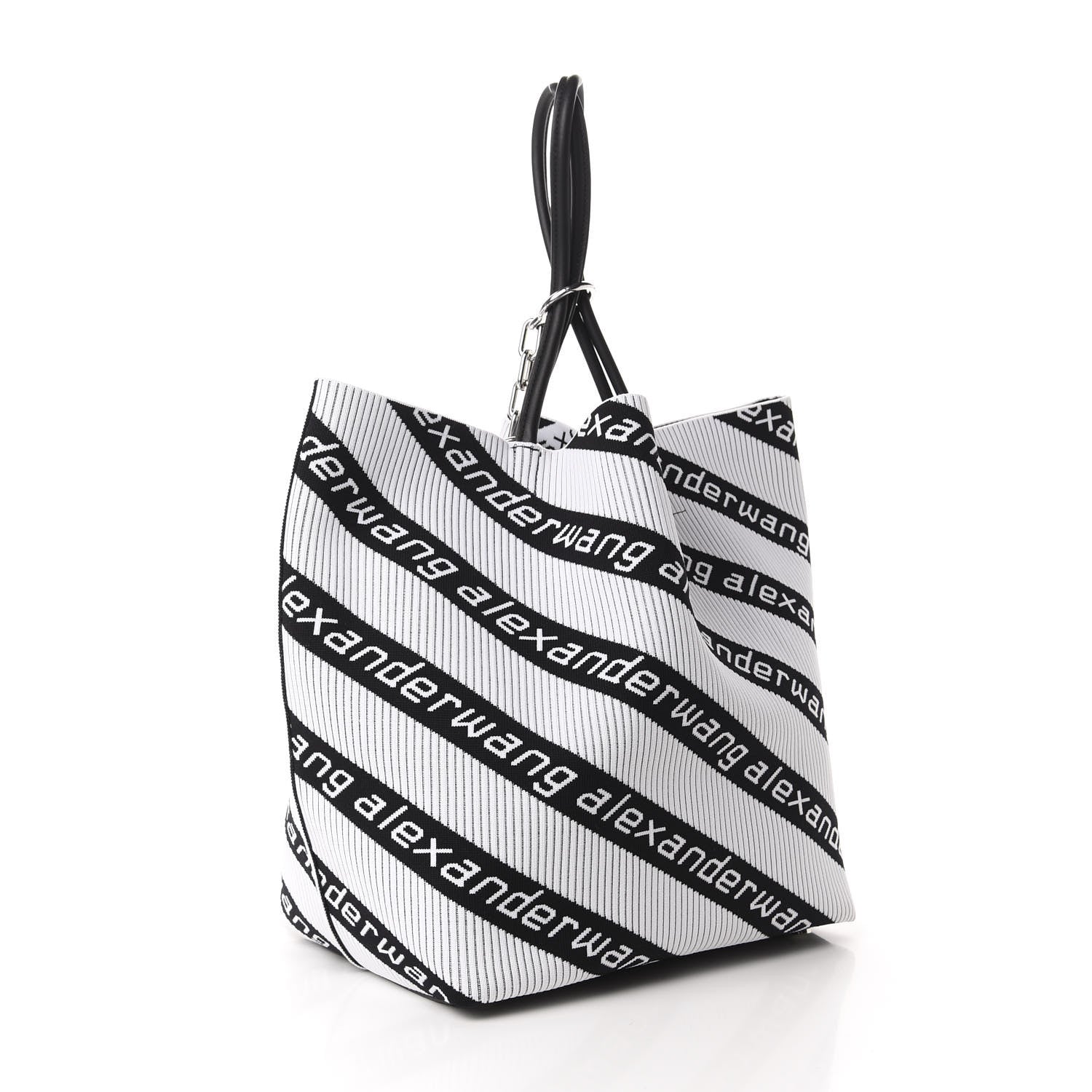 Alexander Wang Knit Jacquard Diagonal Logo Roxy Tote White Black 5 of 12