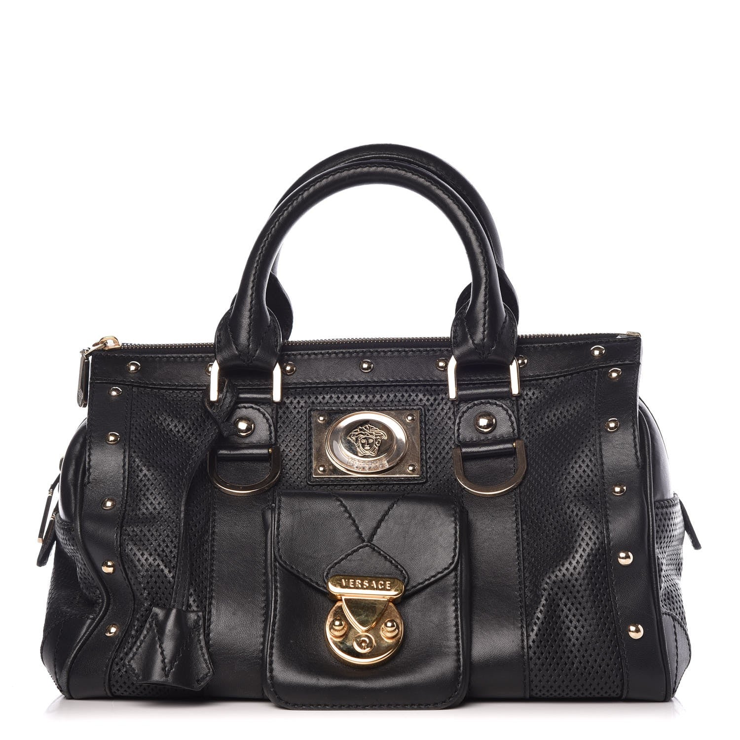 Versace Perforated Calfskin Madonna Satchel Black 1 of 12