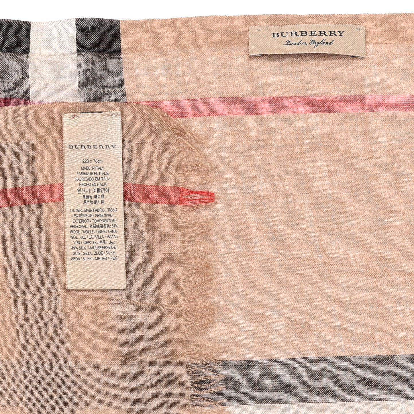 Wool Silk House Check Lightweight Scarf Camel