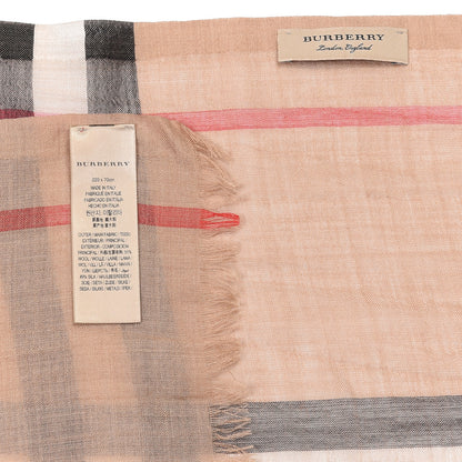 Burberry Wool Silk House Check Lightweight Scarf Camel 4 of 4
